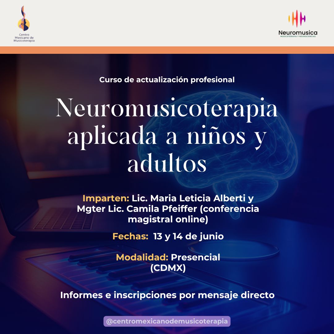Flyer del curso Neuromusicoterapia aplicada a niños y adultos